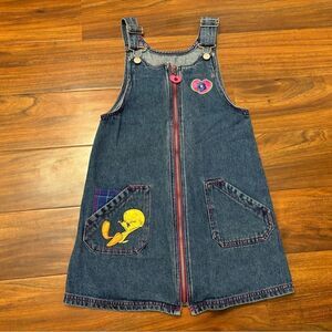 Looney Tunes Warner Brothers Vintage Denim Tweety Bird Overall Dress